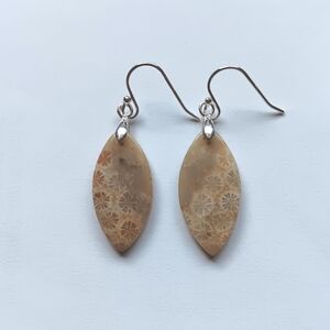 Fossil Coral Gemstone Earrings with 925 Sterling Silver Findings